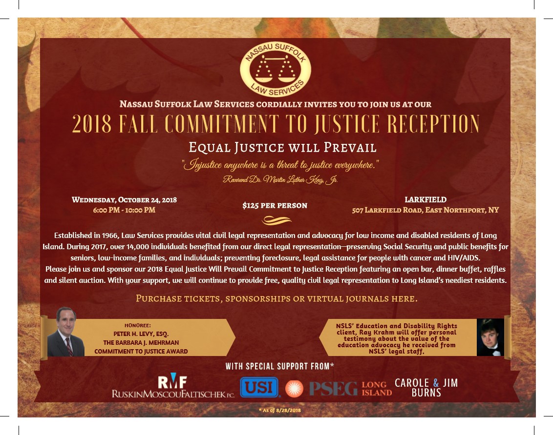 Our Annual Commitment to Justice Reception is almost here: October 24, 2018. Save the date!