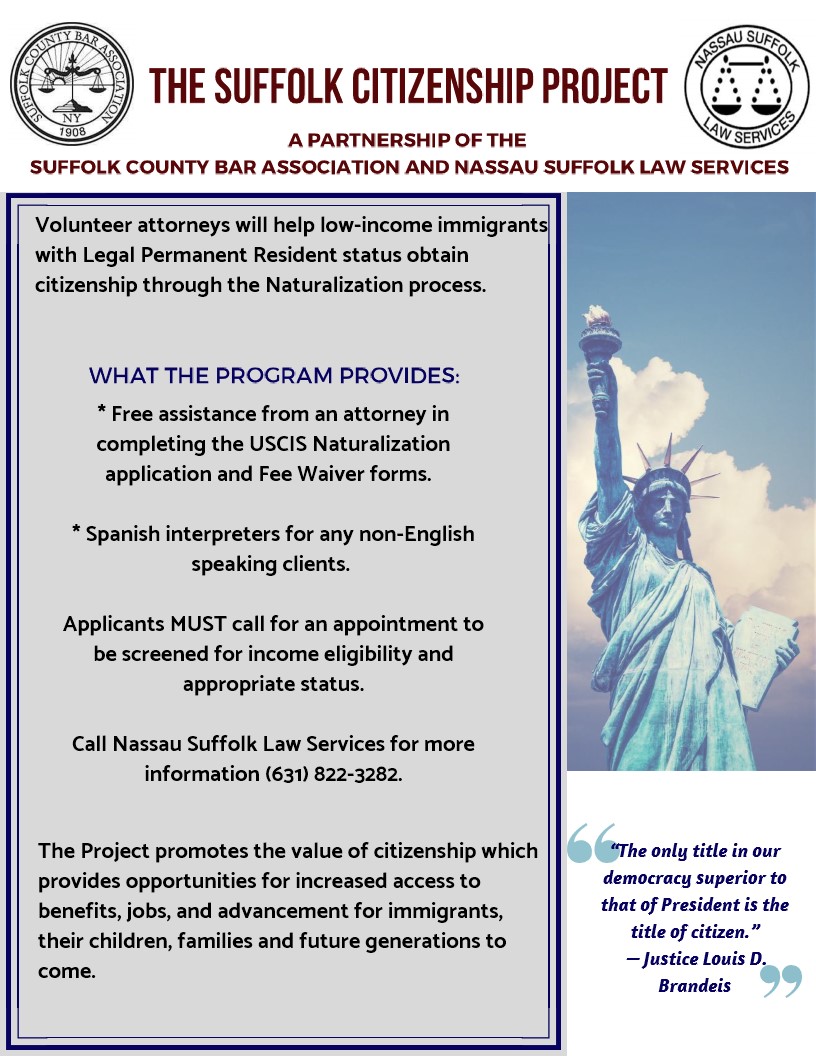 Volunteer attorneys will be available to assist low income Legal Permanent Residents apply for citizenship.