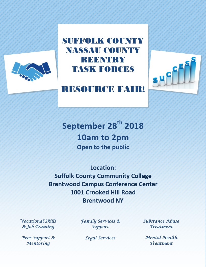 The Suffolk County Reentry Task Force will be presenting it’s second Community Resource Fair on September 28, 2018