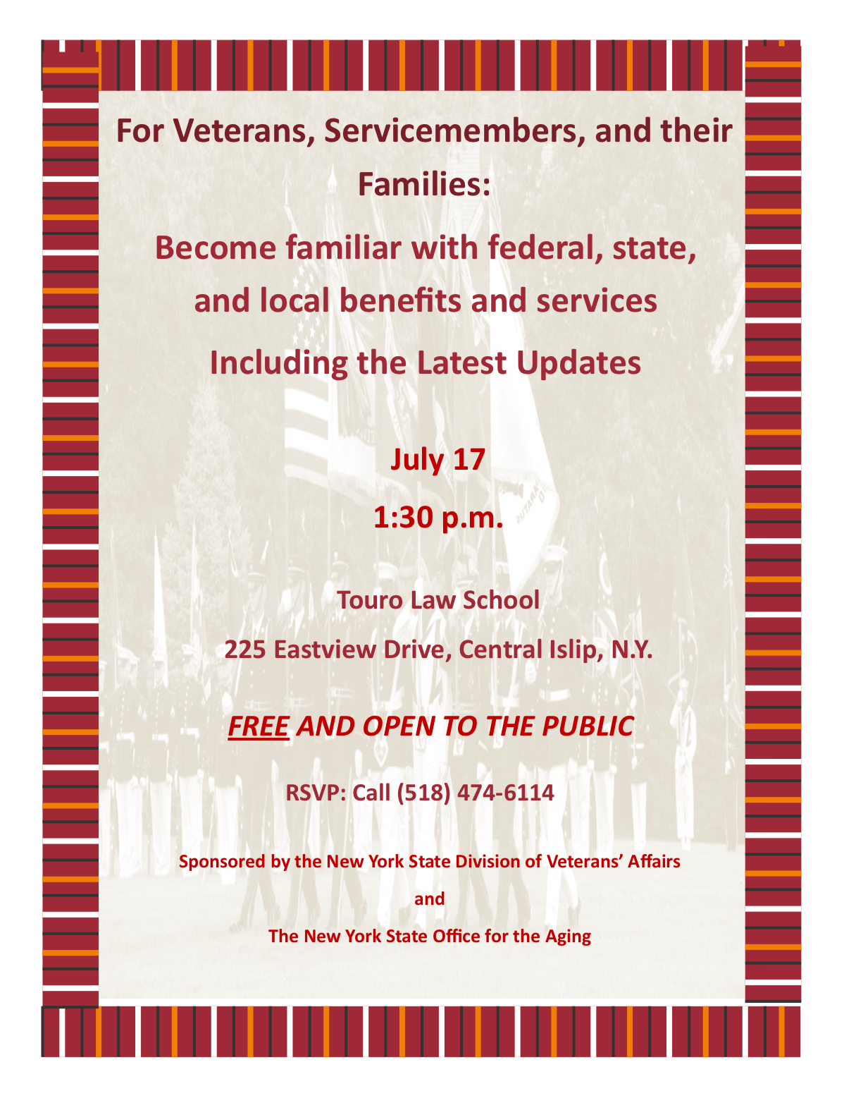 Forum for Veterans, Servicemembers and their families at Touro Law School – July 17, 2018
